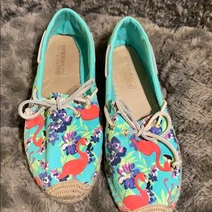 Light blue Flamingo printed Sperrys